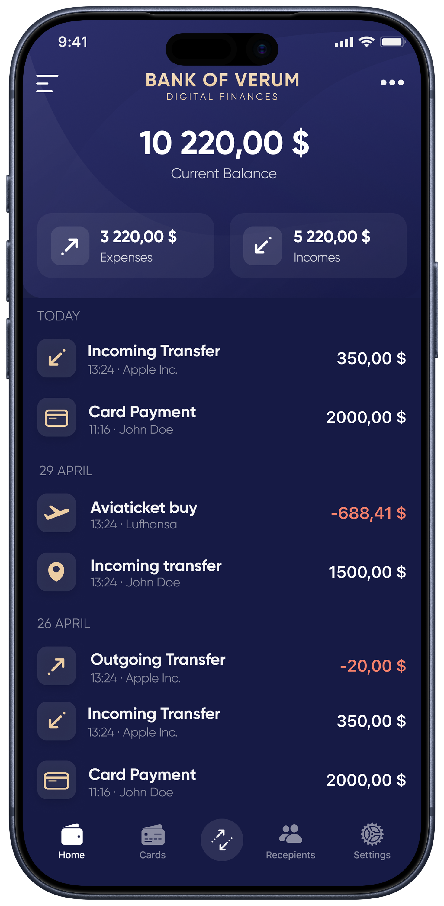 Bank of Verum — Dashboard